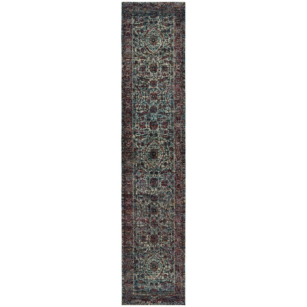 2' X 3' Blue and Purple Oriental Power Loom Area Rug