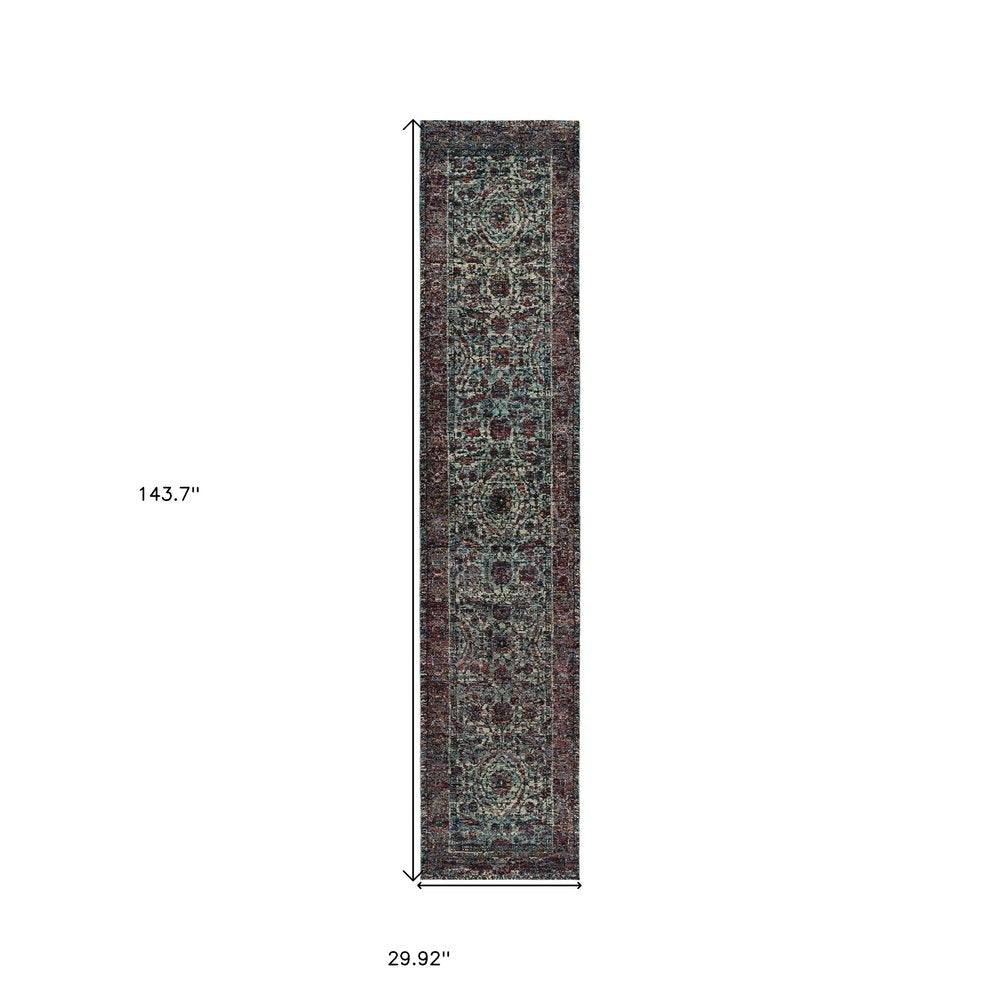 2' X 3' Blue and Purple Oriental Power Loom Area Rug
