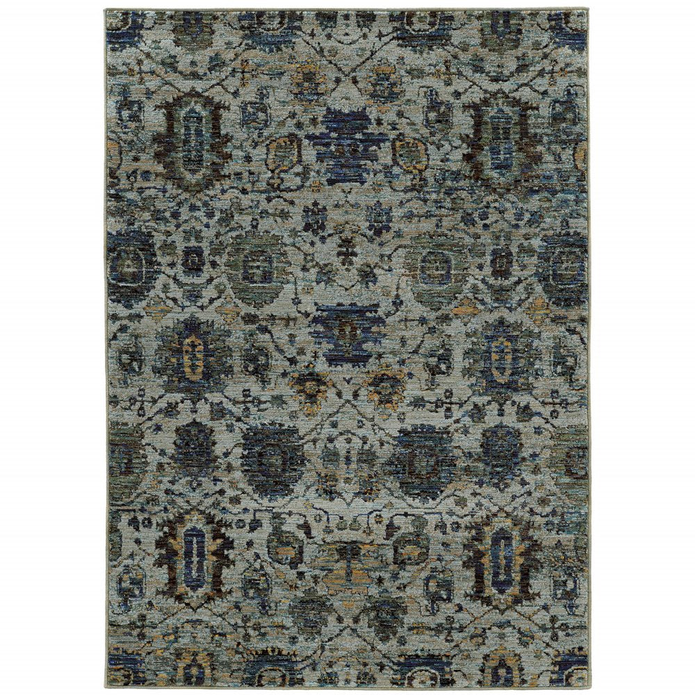 7' X 10' Blue Green Oriental Power Loom Area Rug