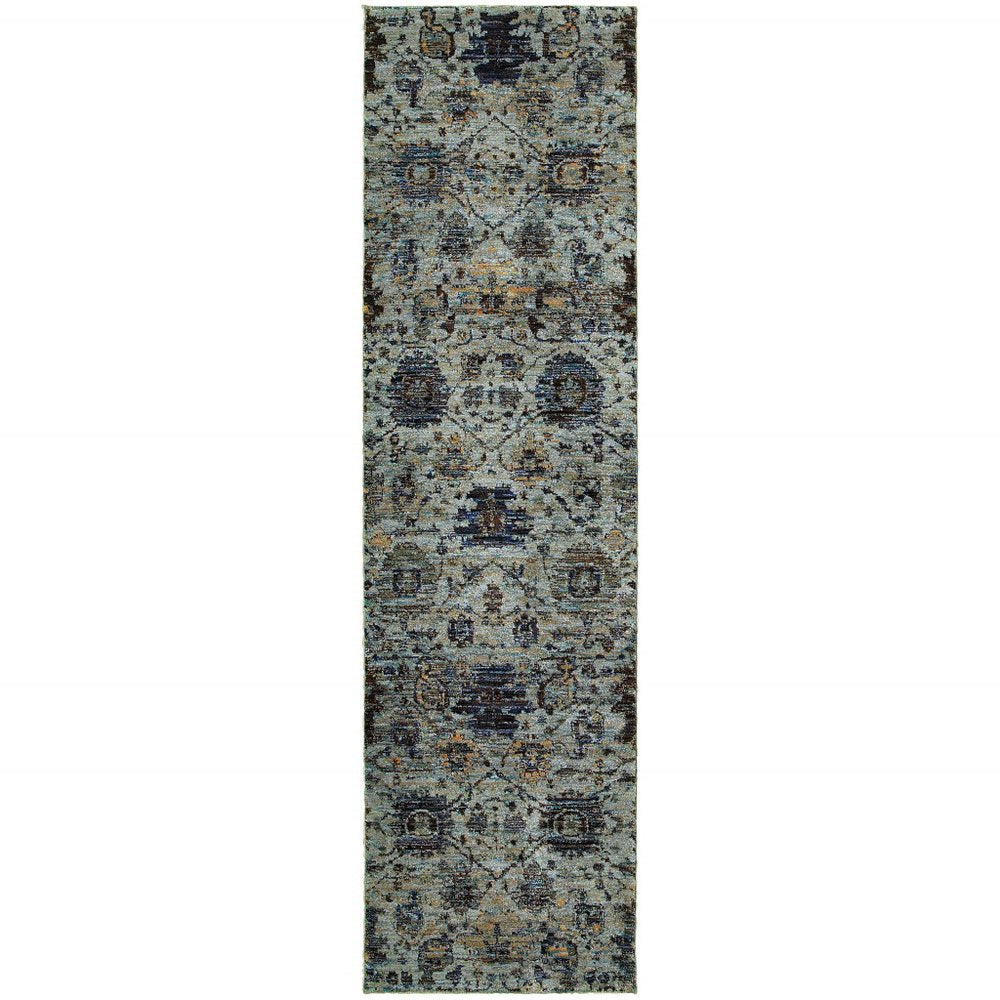 7' X 10' Blue Green Oriental Power Loom Area Rug