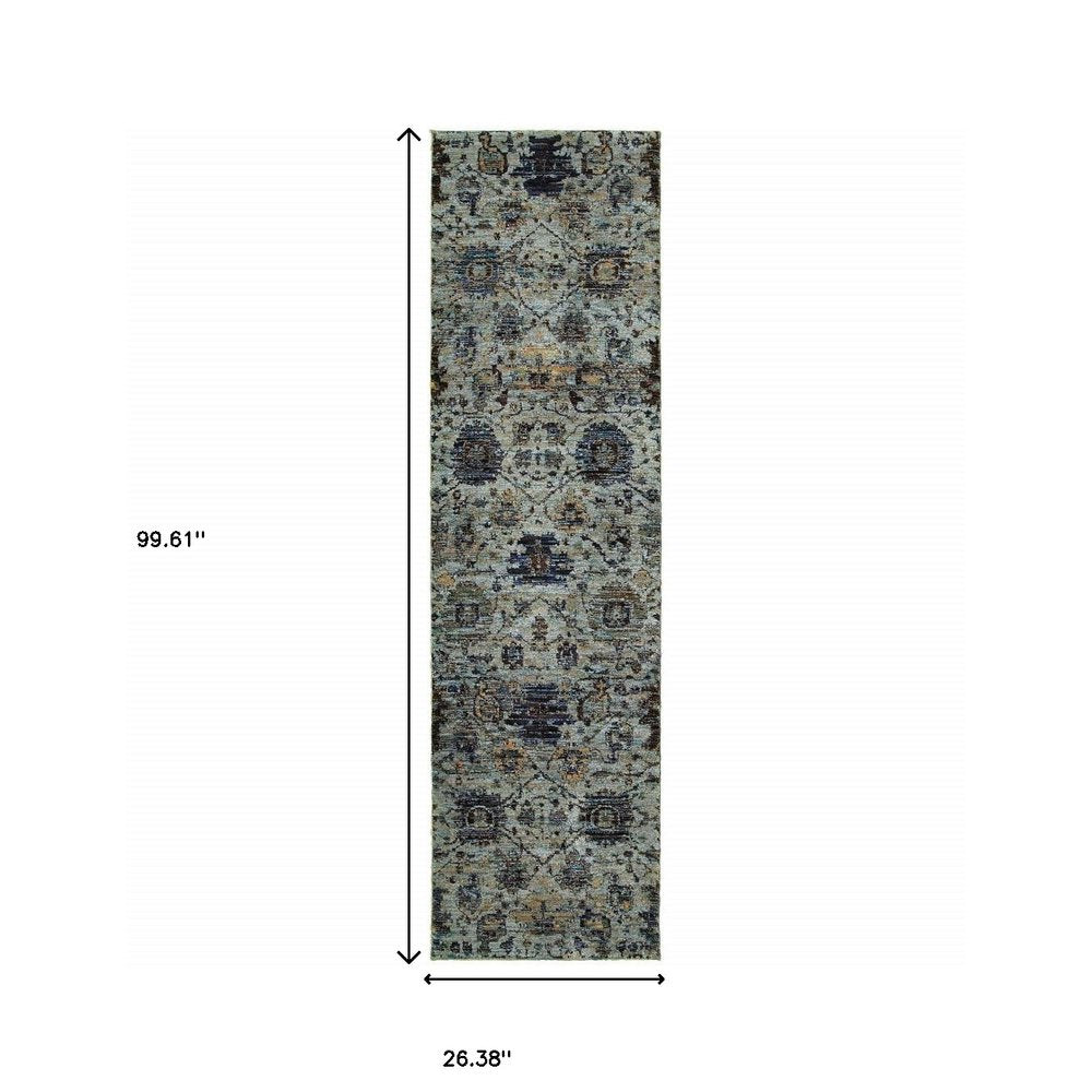 7' X 10' Blue Green Oriental Power Loom Area Rug