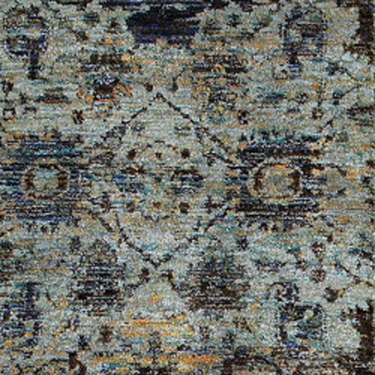 7' X 10' Blue Green Oriental Power Loom Area Rug
