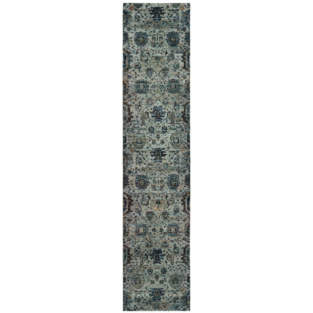 7' X 10' Blue Green Oriental Power Loom Area Rug