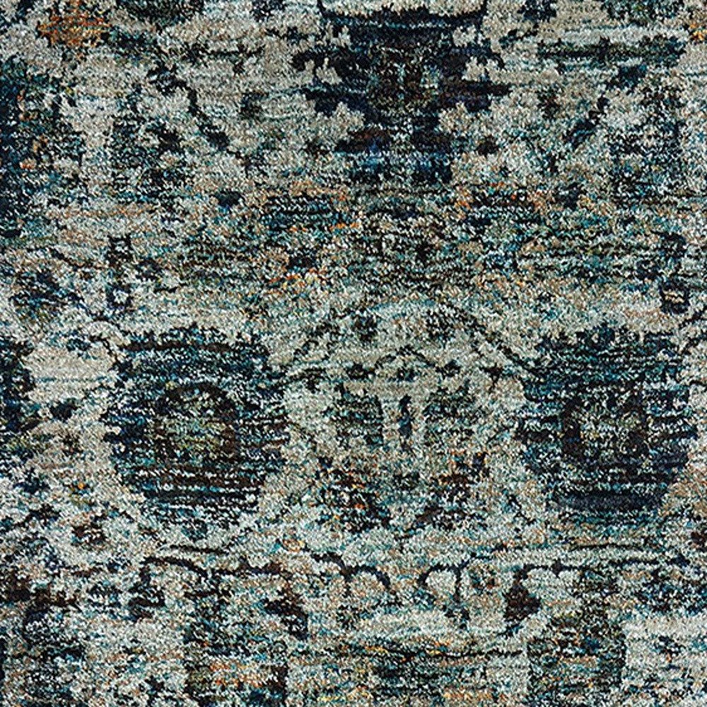 7' X 10' Blue Green Oriental Power Loom Area Rug