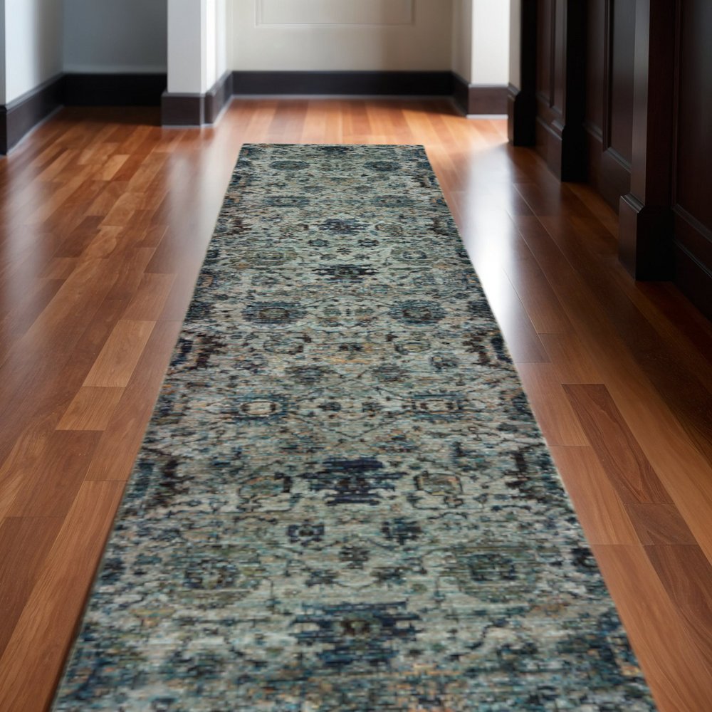 7' X 10' Blue Green Oriental Power Loom Area Rug