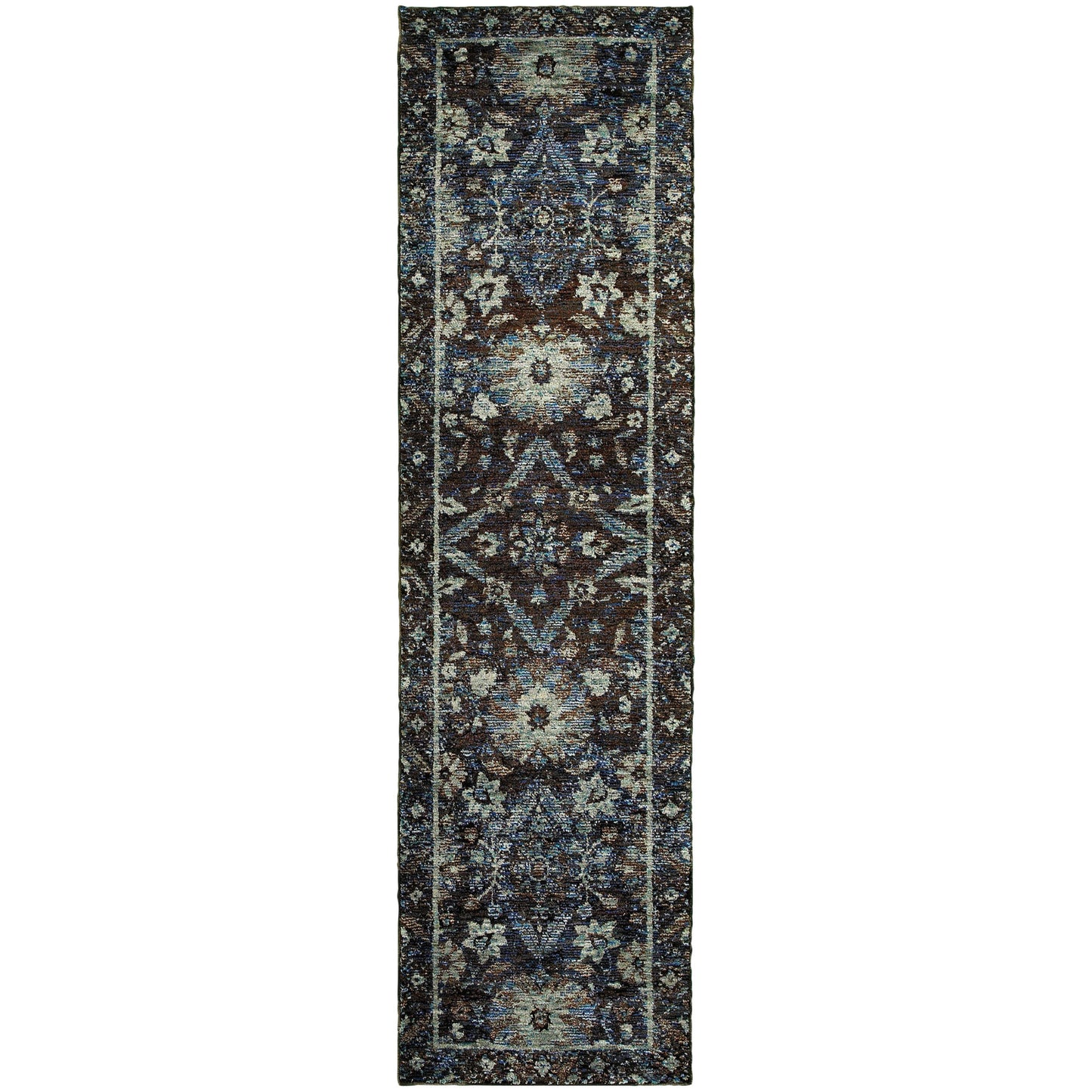 8' Runner Navy Blue Oriental Power Loom Runner Rug