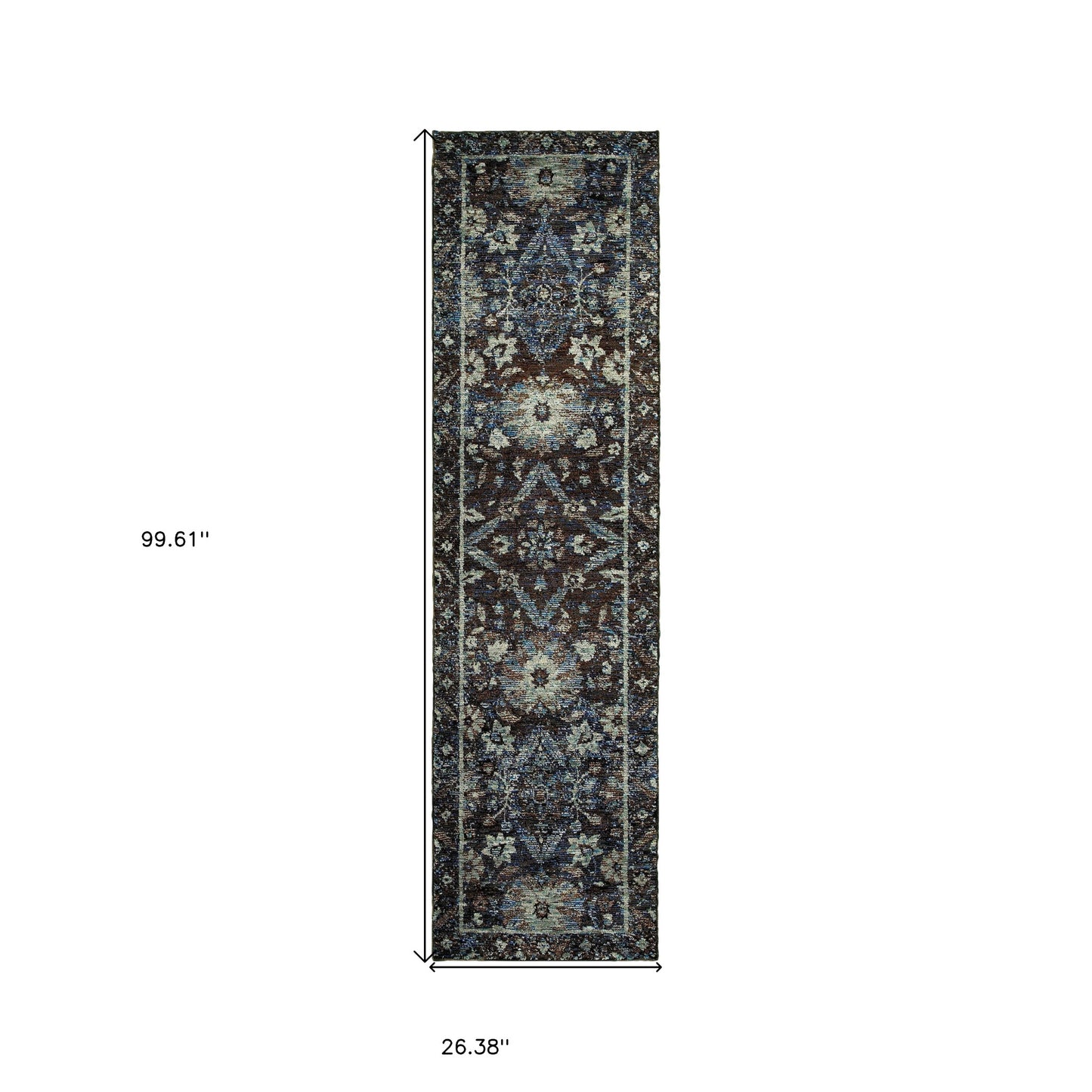 8' Runner Navy Blue Oriental Power Loom Runner Rug