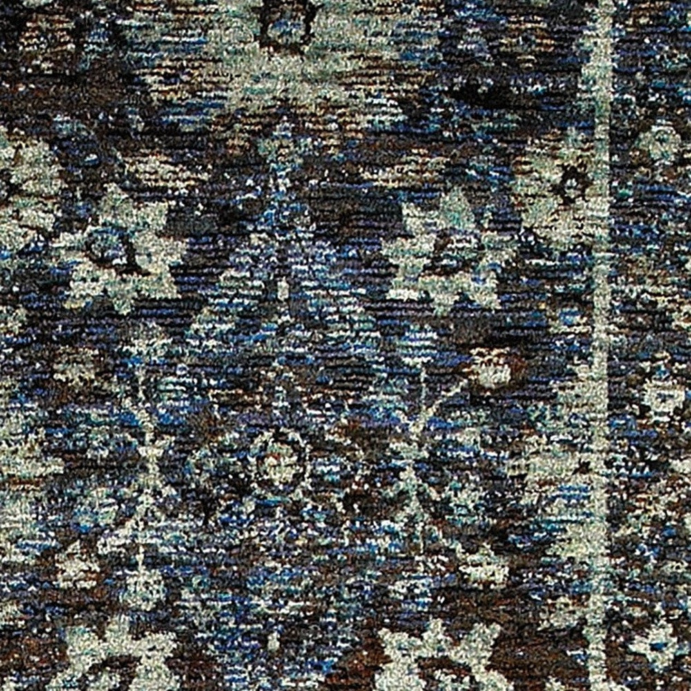8' Runner Navy Blue Oriental Power Loom Runner Rug