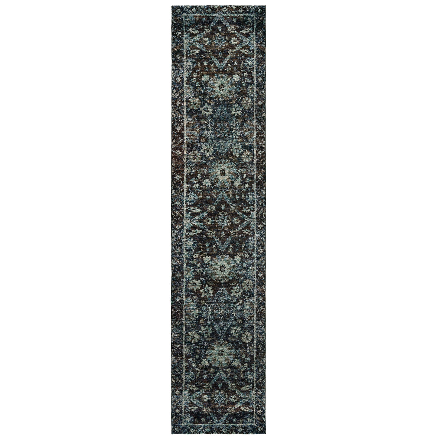 8' Runner Navy Blue Oriental Power Loom Runner Rug