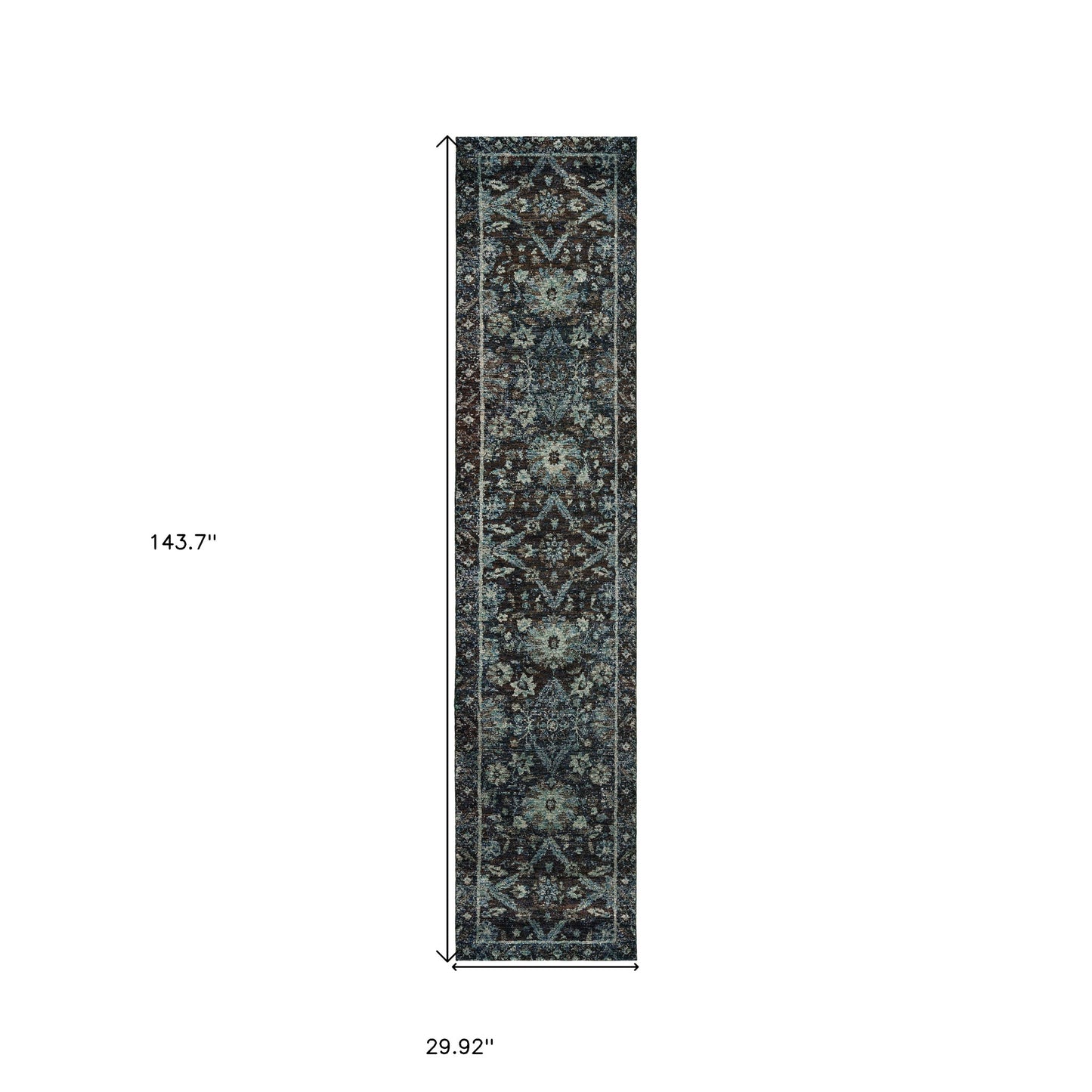 8' Runner Navy Blue Oriental Power Loom Runner Rug