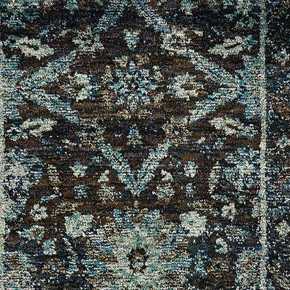 8' Runner Navy Blue Oriental Power Loom Runner Rug