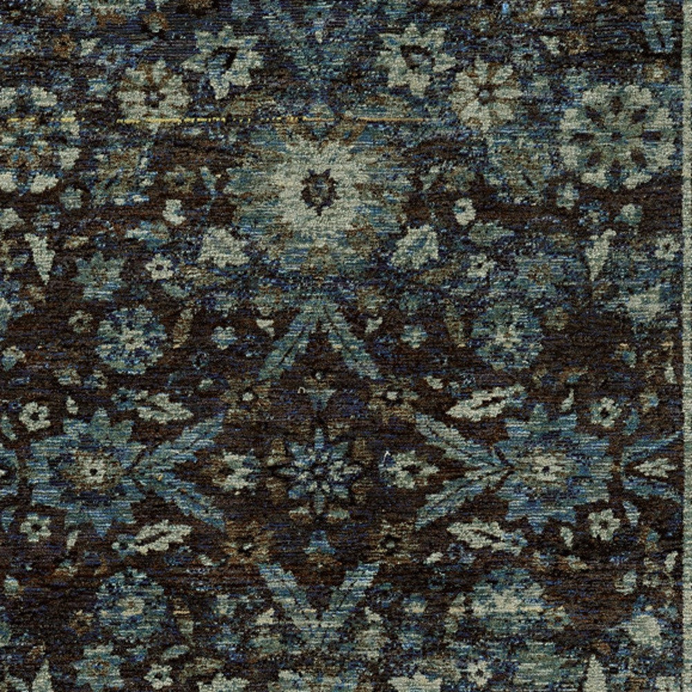 8' Runner Navy Blue Oriental Power Loom Runner Rug