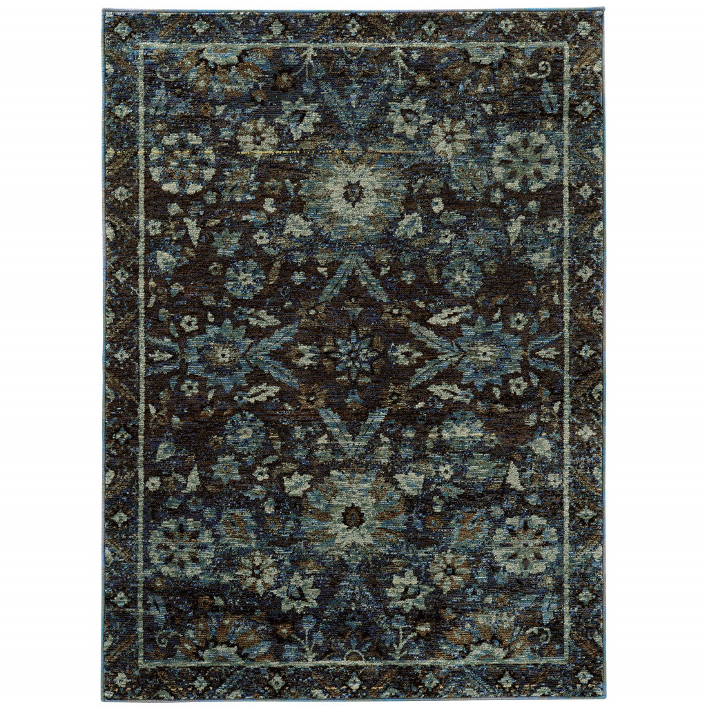 8' Runner Navy Blue Oriental Power Loom Runner Rug