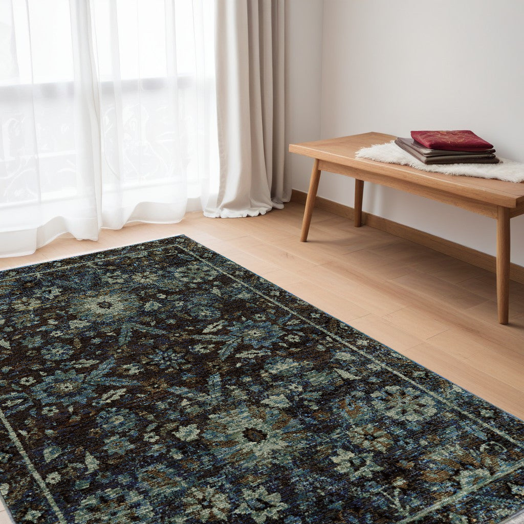 8' Runner Navy Blue Oriental Power Loom Runner Rug