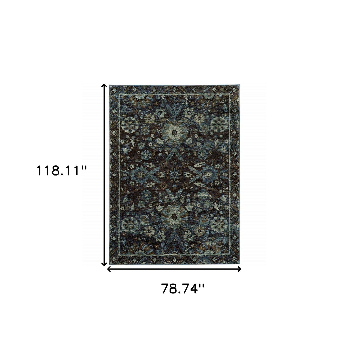 8' Runner Navy Blue Oriental Power Loom Runner Rug
