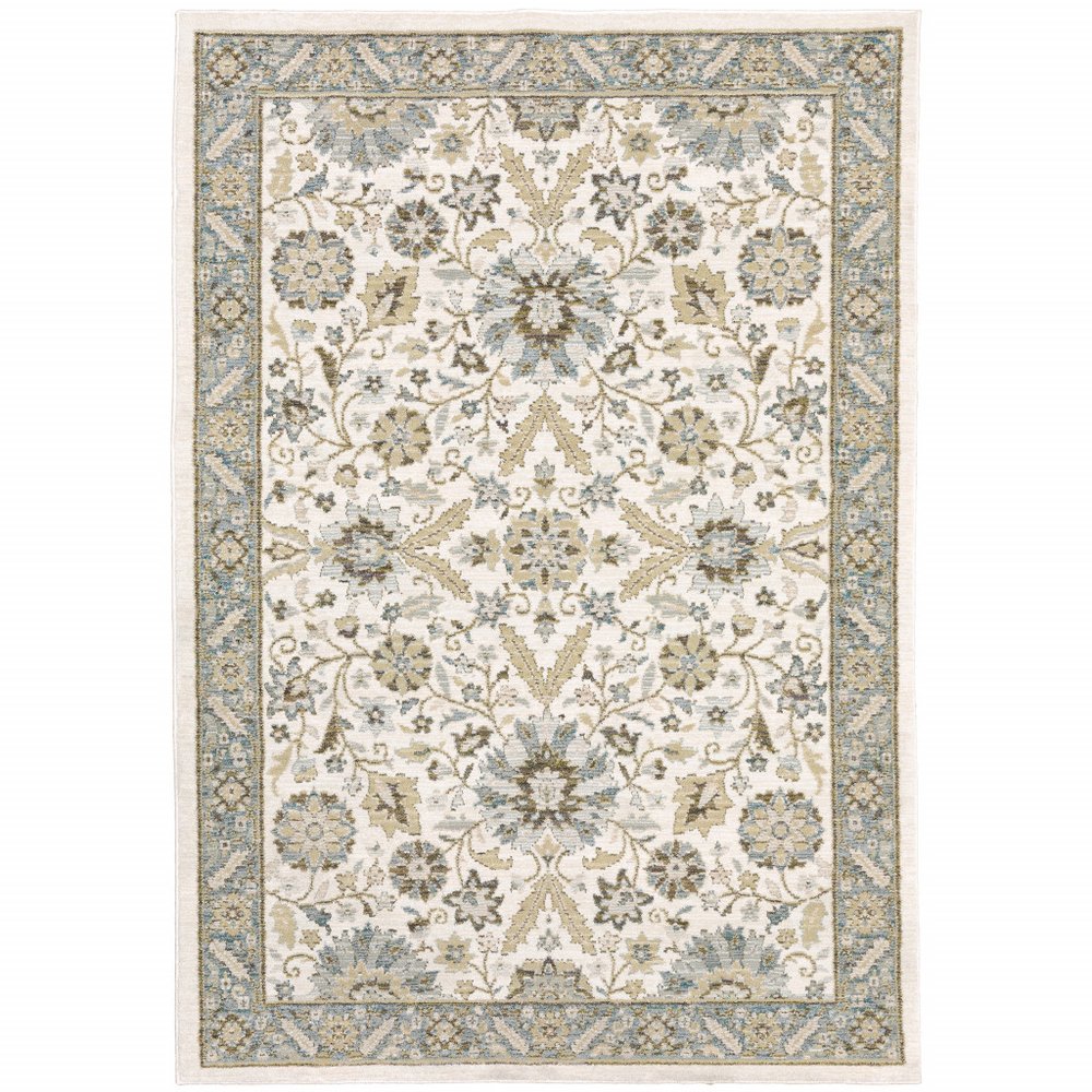 5' X 7' Stone And Ivory Oriental Area Rug