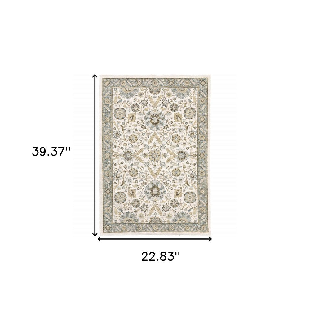 5' X 7' Stone And Ivory Oriental Area Rug