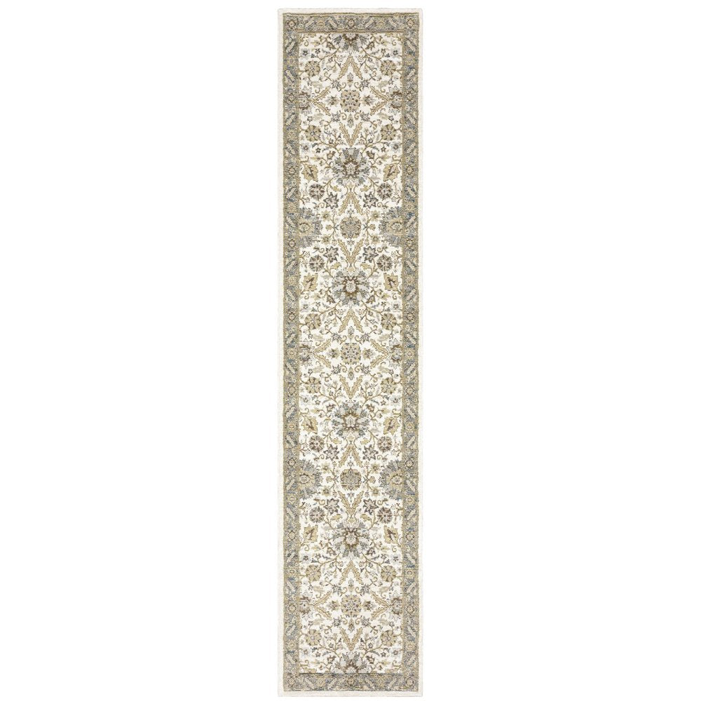 5' X 7' Stone And Ivory Oriental Area Rug