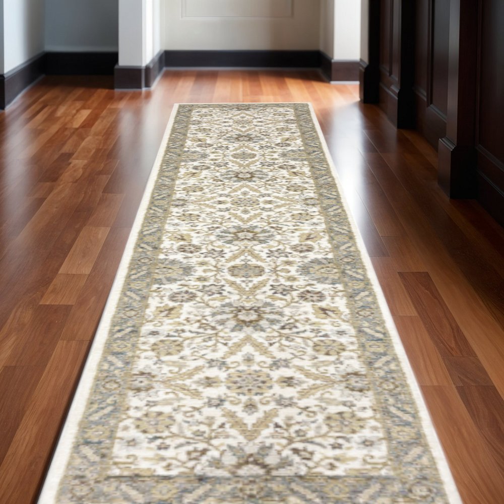5' X 7' Stone And Ivory Oriental Area Rug