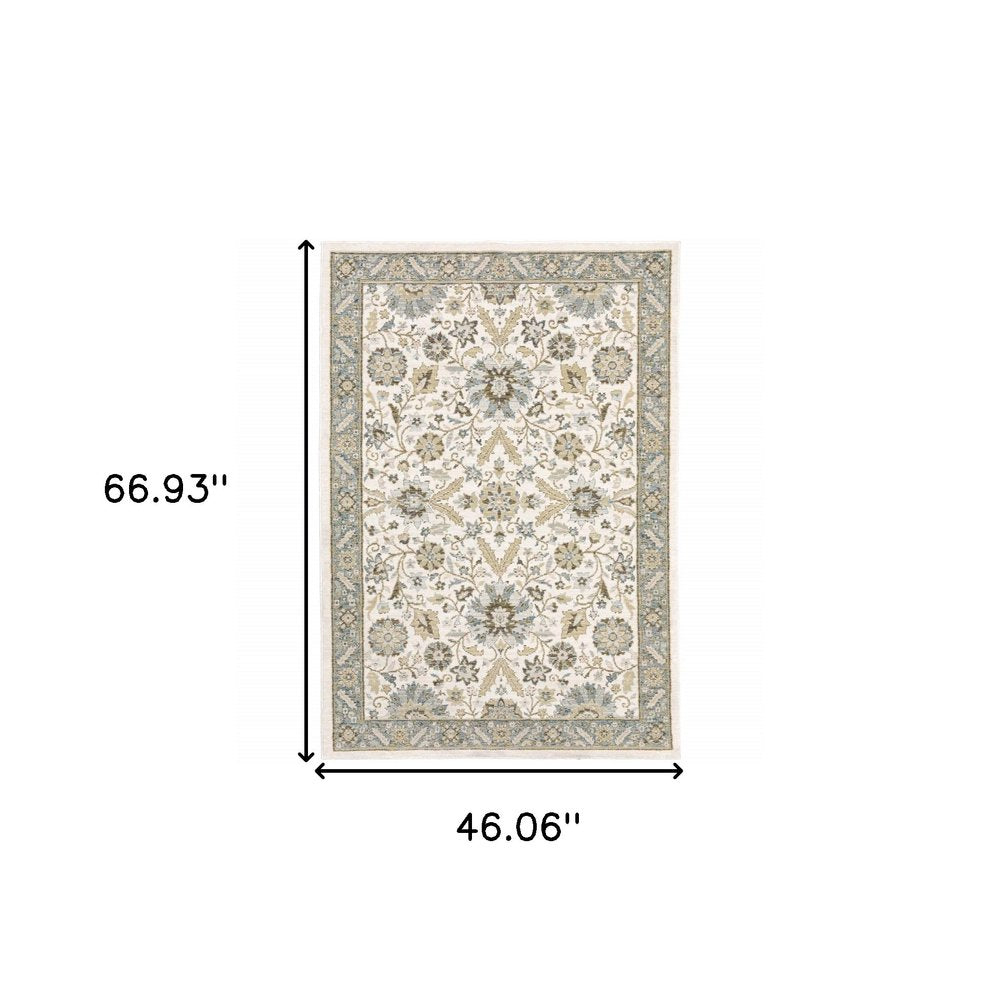 5' X 7' Stone And Ivory Oriental Area Rug