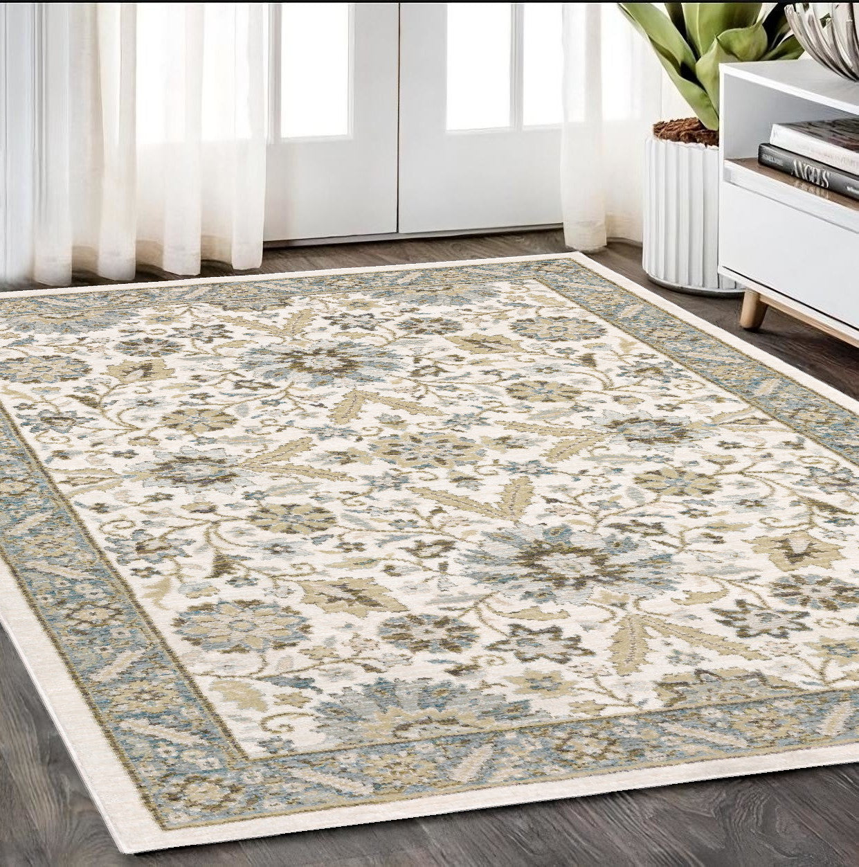 2' X 3' Gray and Ivory Oriental Power Loom Area Rug