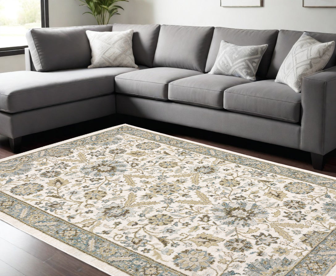 2' X 3' Gray and Ivory Oriental Power Loom Area Rug