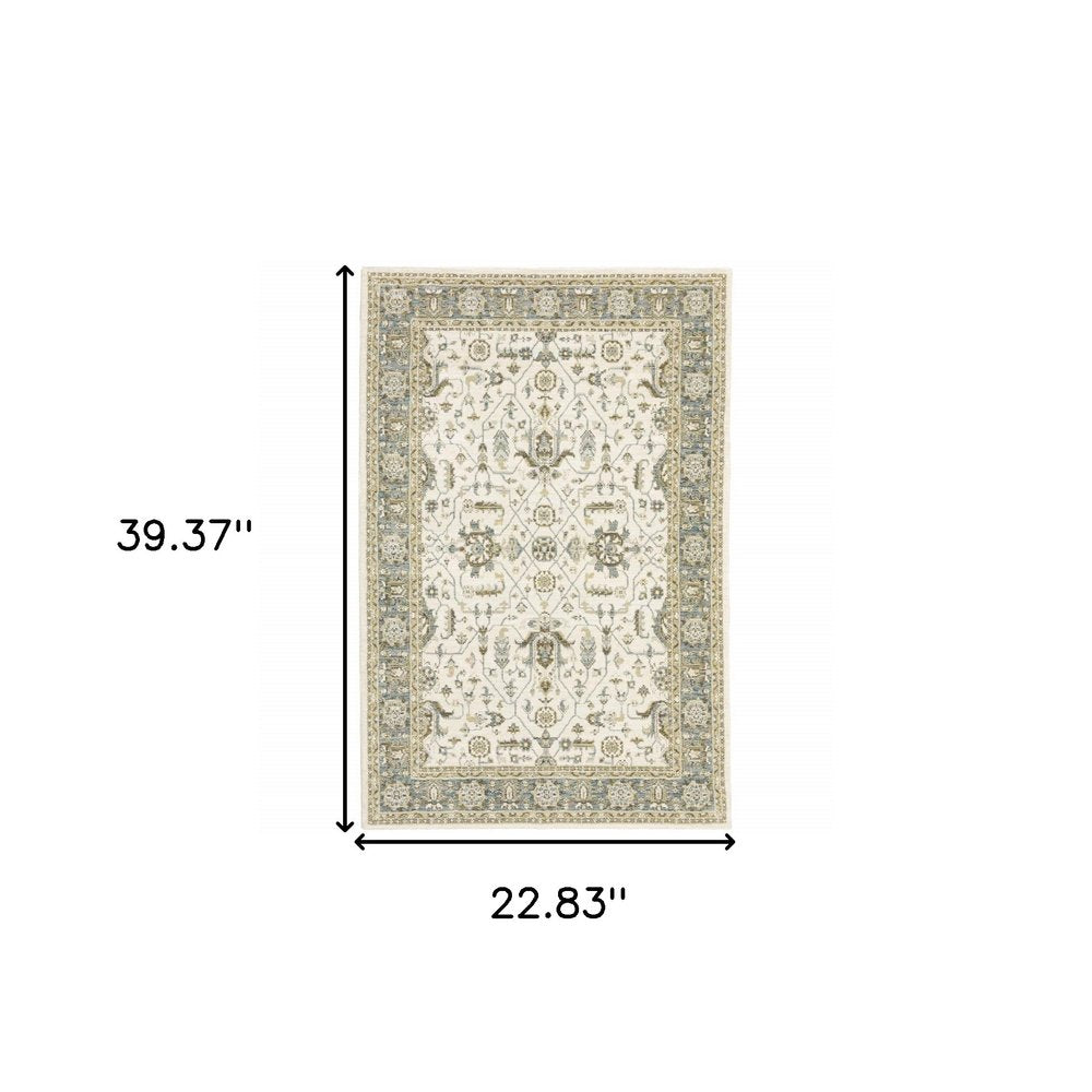 5' X 7' Gray and Ivory Oriental Power Loom Area Rug
