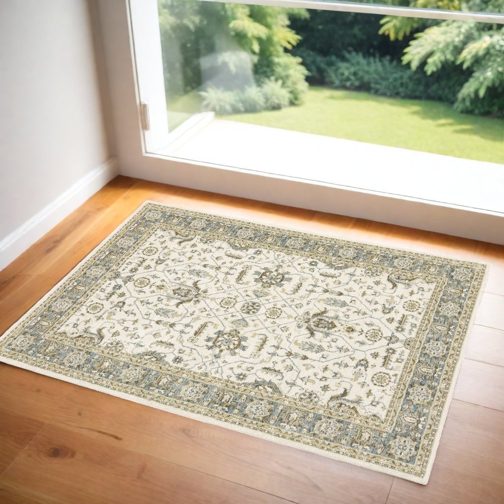 5' X 7' Gray and Ivory Oriental Power Loom Area Rug
