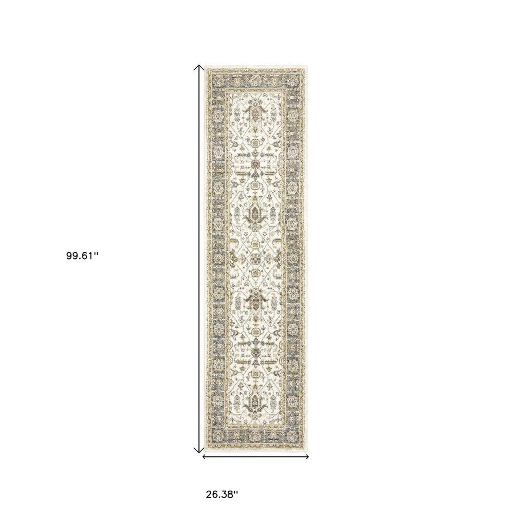 5' X 7' Gray and Ivory Oriental Power Loom Area Rug