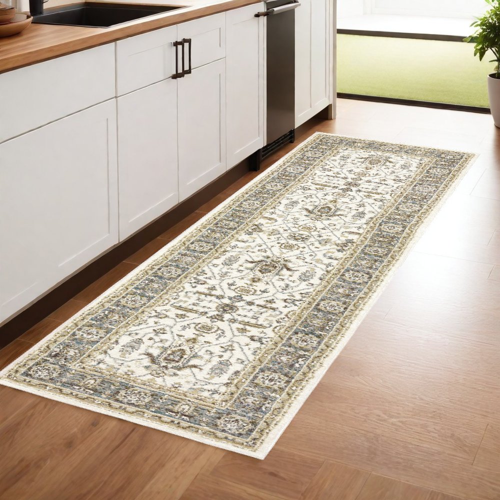 5' X 7' Gray and Ivory Oriental Power Loom Area Rug