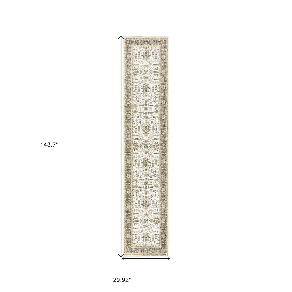 5' X 7' Gray and Ivory Oriental Power Loom Area Rug