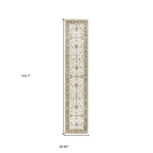 5' X 7' Gray and Ivory Oriental Power Loom Area Rug
