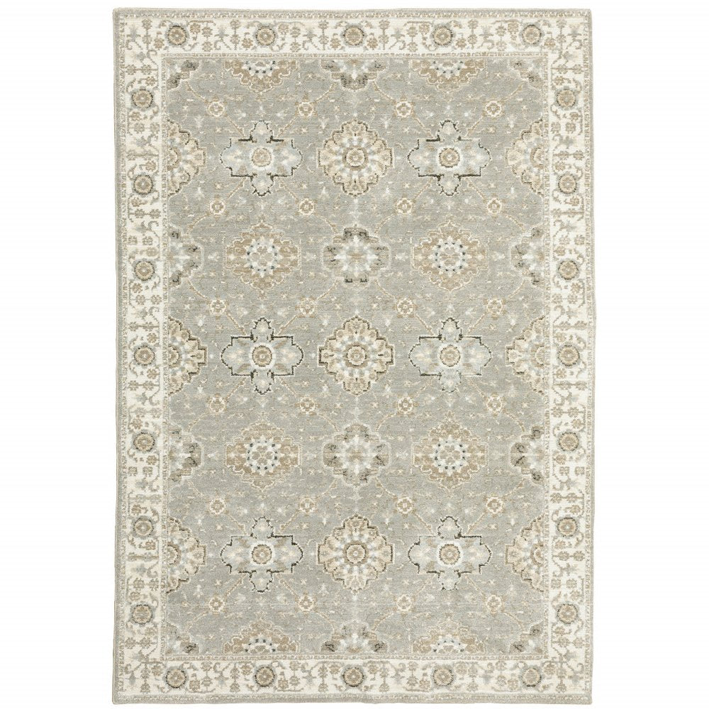 8' Gray And Ivory Oriental Runner Rug