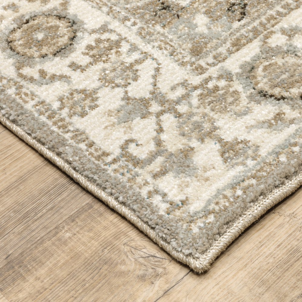 8' Gray And Ivory Oriental Runner Rug