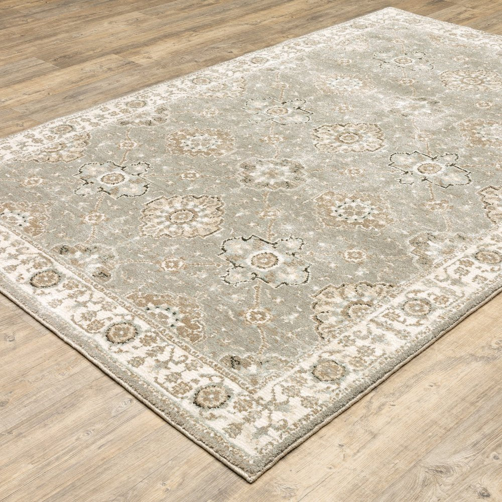 8' Gray And Ivory Oriental Runner Rug