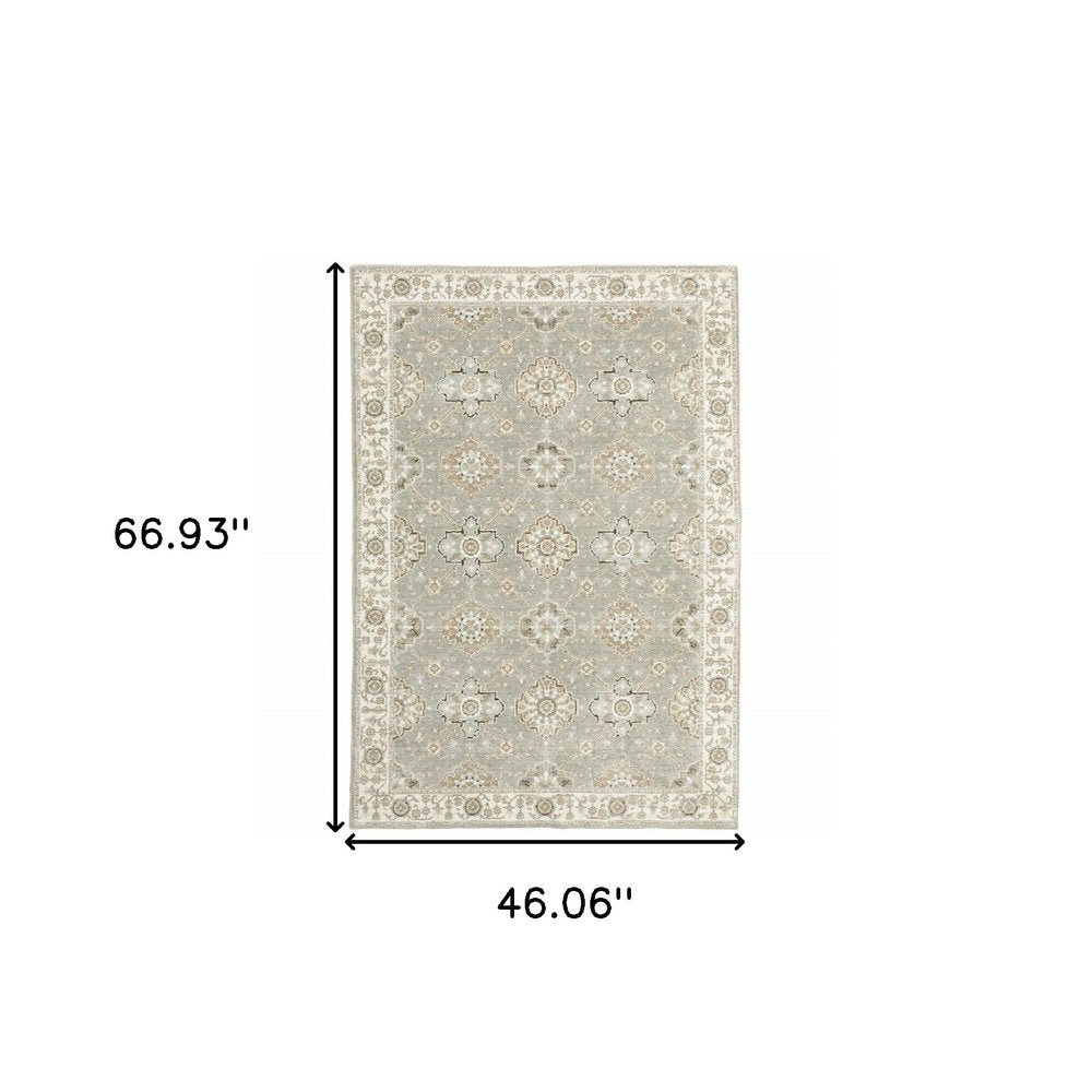 8' Gray And Ivory Oriental Runner Rug