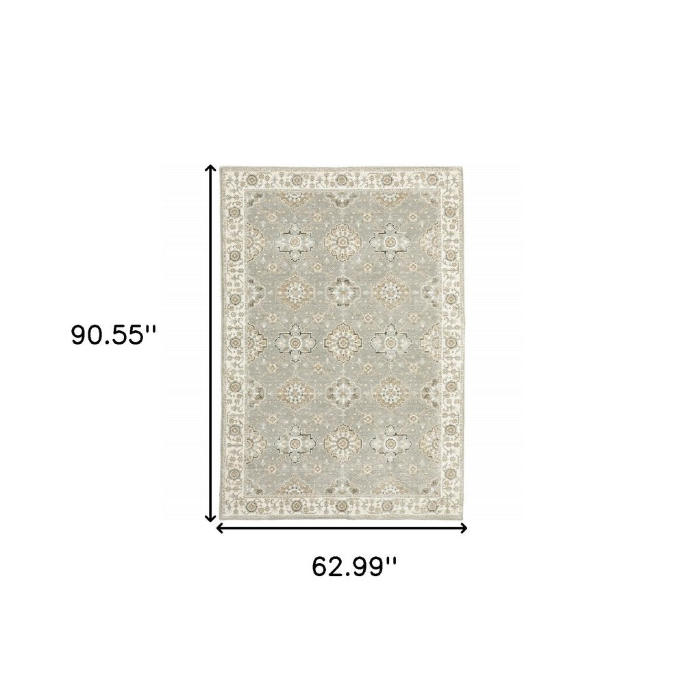 8' Gray And Ivory Oriental Runner Rug