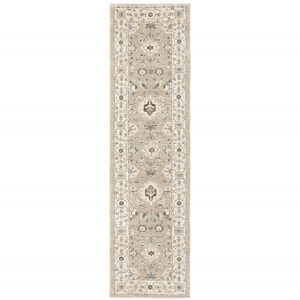 2' X 3' Beige and Ivory Oriental Power Loom Area Rug