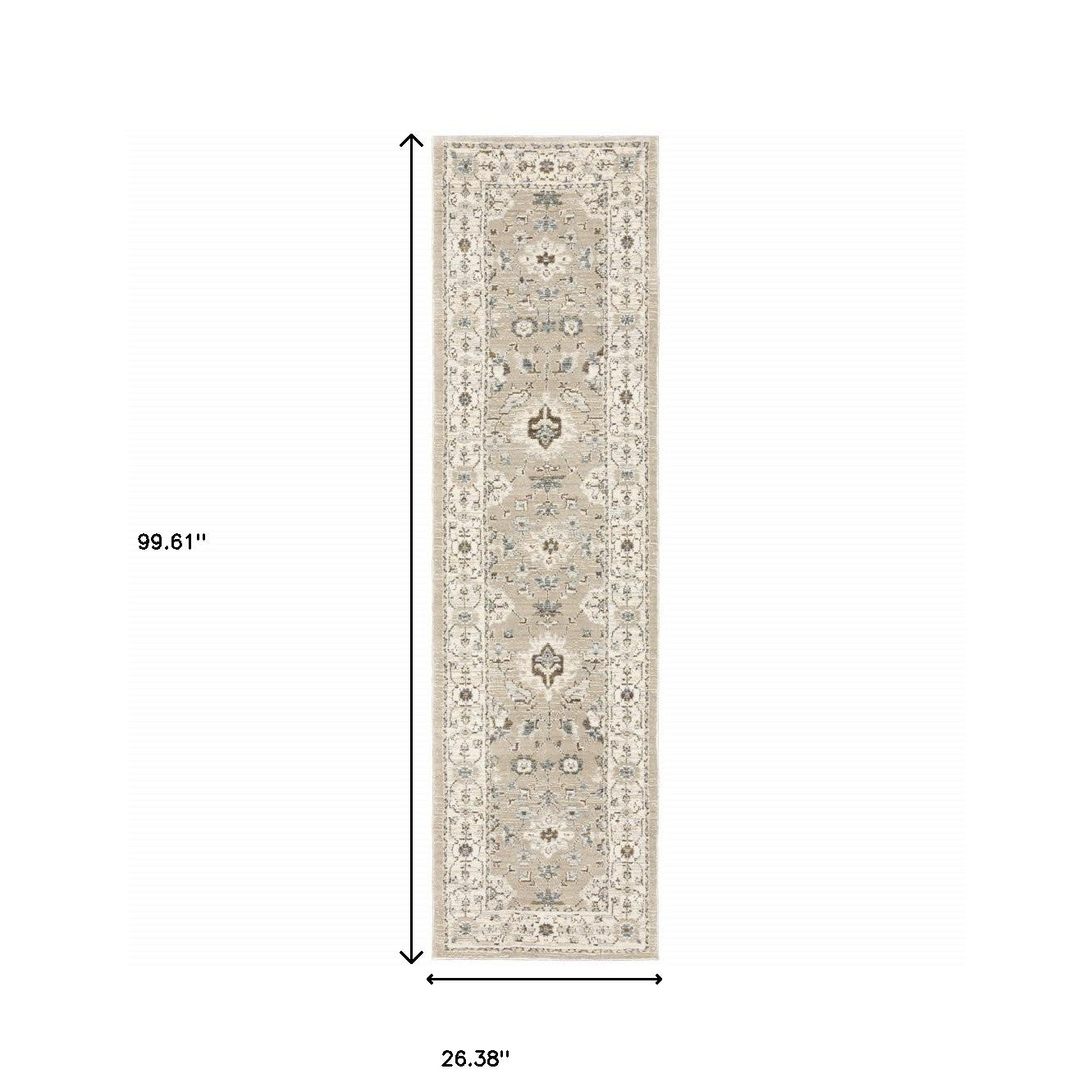 2' X 3' Beige and Ivory Oriental Power Loom Area Rug