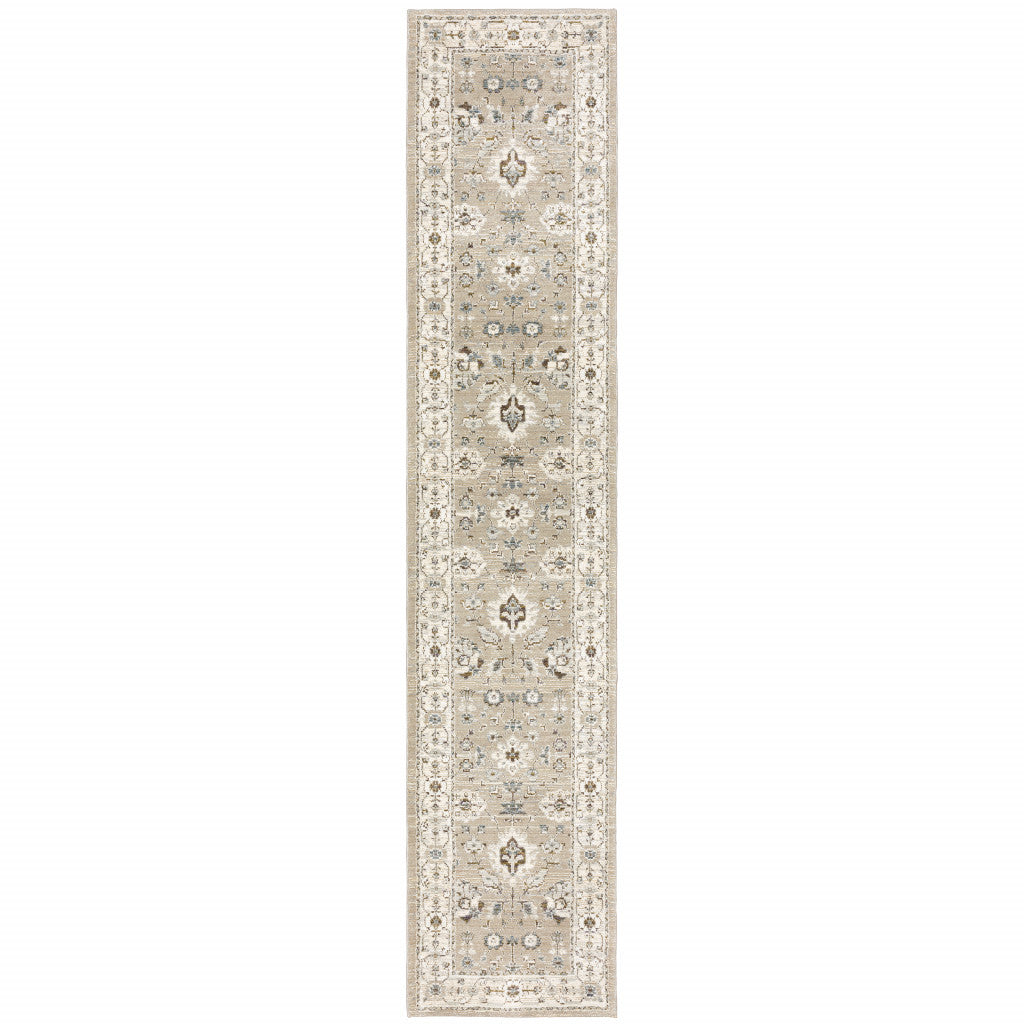 2' X 3' Beige and Ivory Oriental Power Loom Area Rug