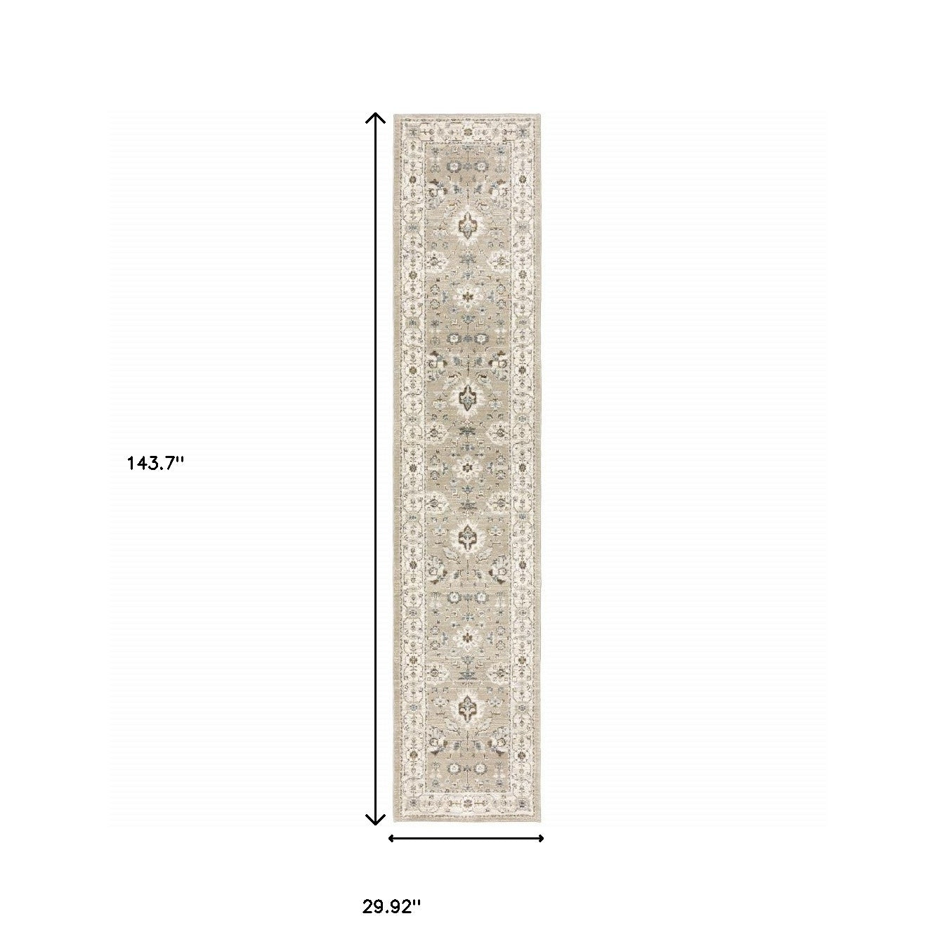2' X 3' Beige and Ivory Oriental Power Loom Area Rug