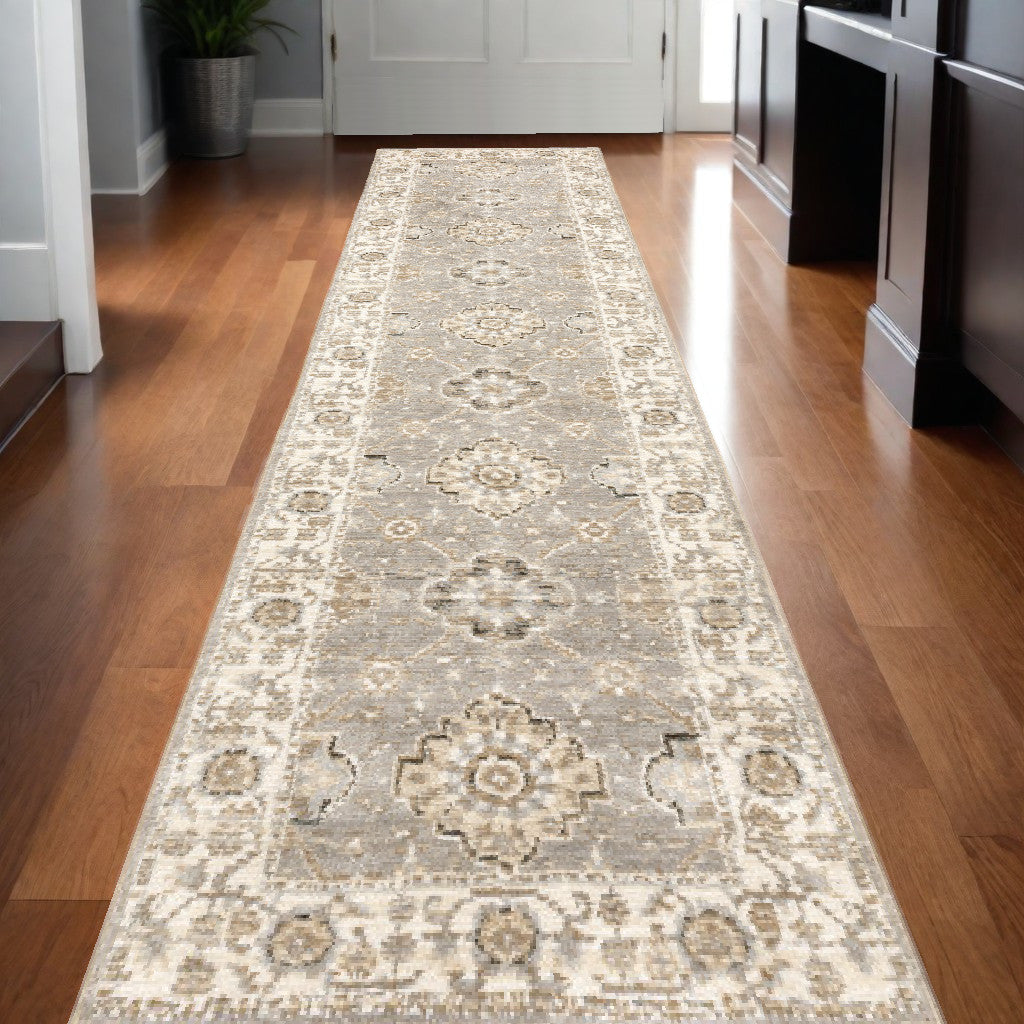 2' X 3' Beige and Ivory Oriental Power Loom Area Rug