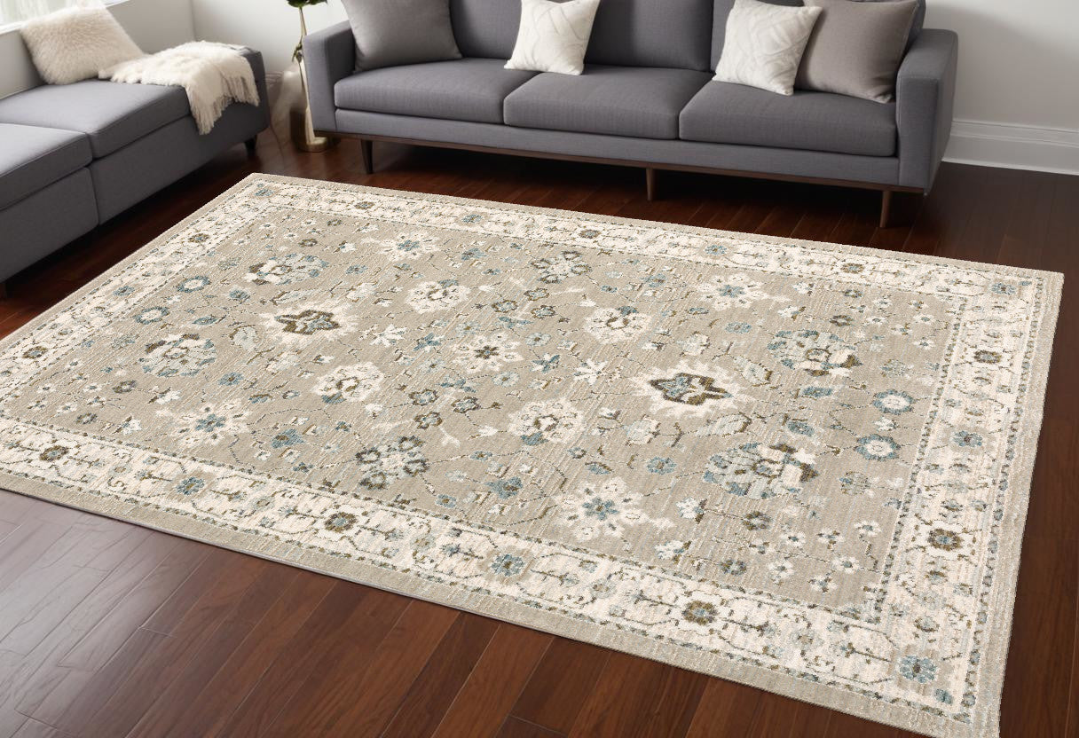2' X 3' Beige and Ivory Oriental Power Loom Area Rug