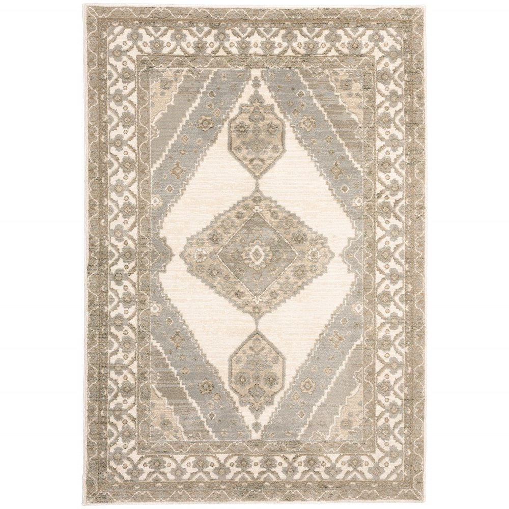 2' X 3' Beige And Ivory Oriental Area Rug
