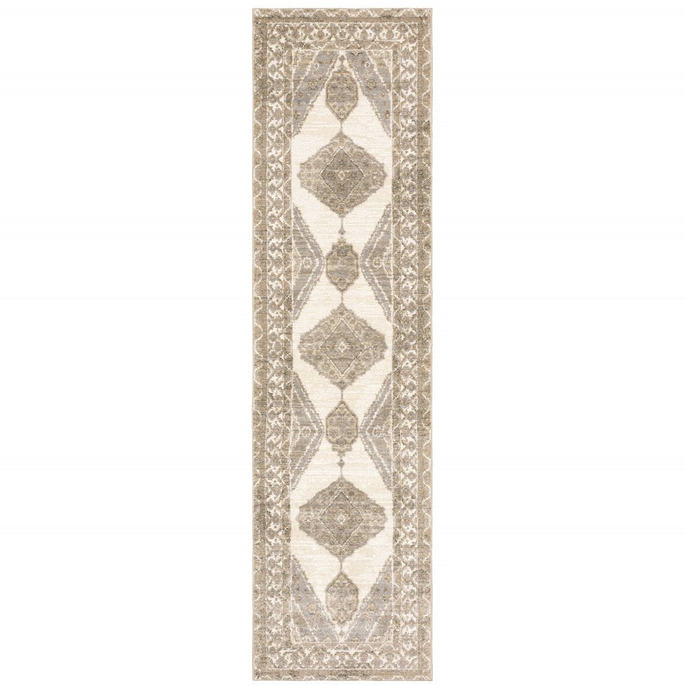 2' X 3' Beige And Ivory Oriental Area Rug