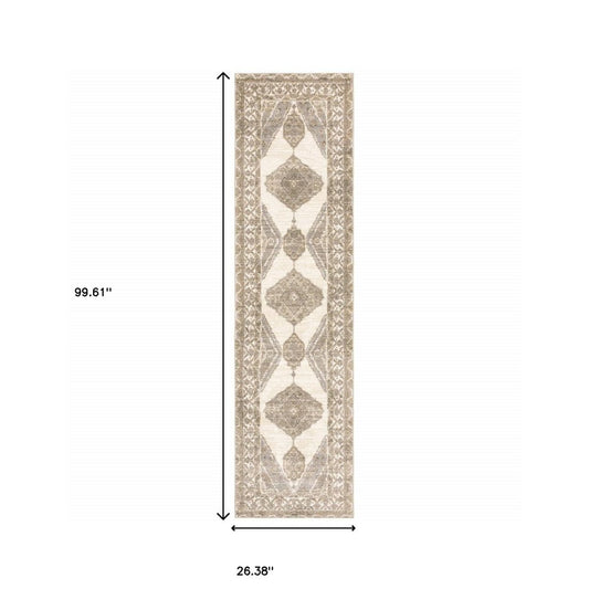 2' X 3' Beige And Ivory Oriental Area Rug