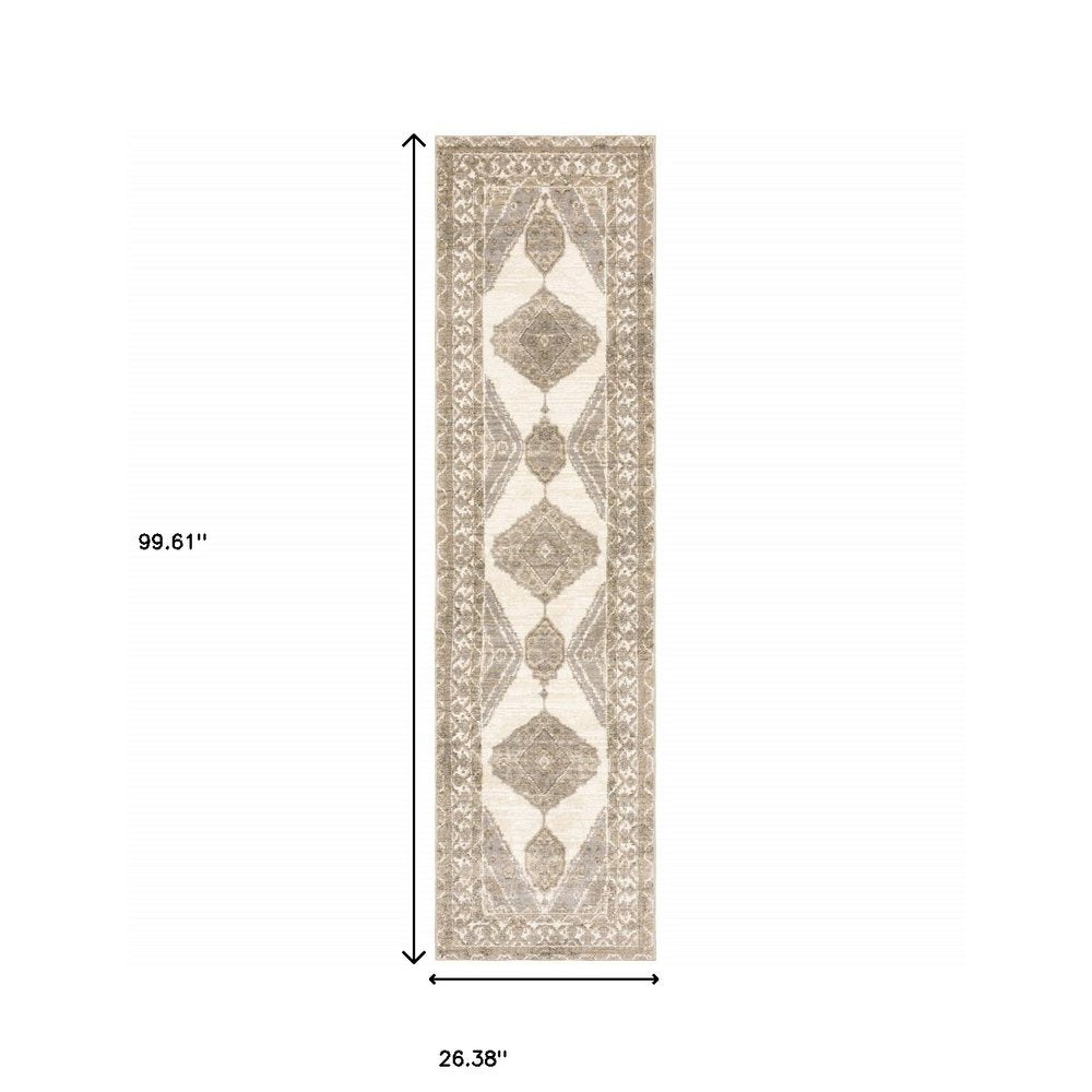 2' X 3' Beige And Ivory Oriental Area Rug