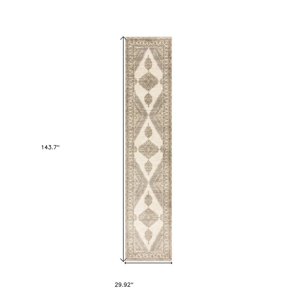 2' X 3' Beige And Ivory Oriental Area Rug