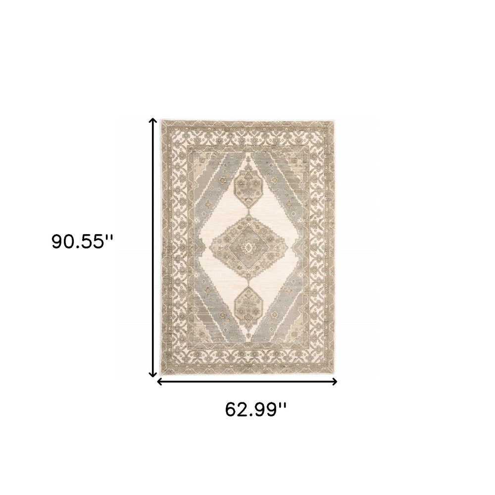 2' X 3' Beige And Ivory Oriental Area Rug
