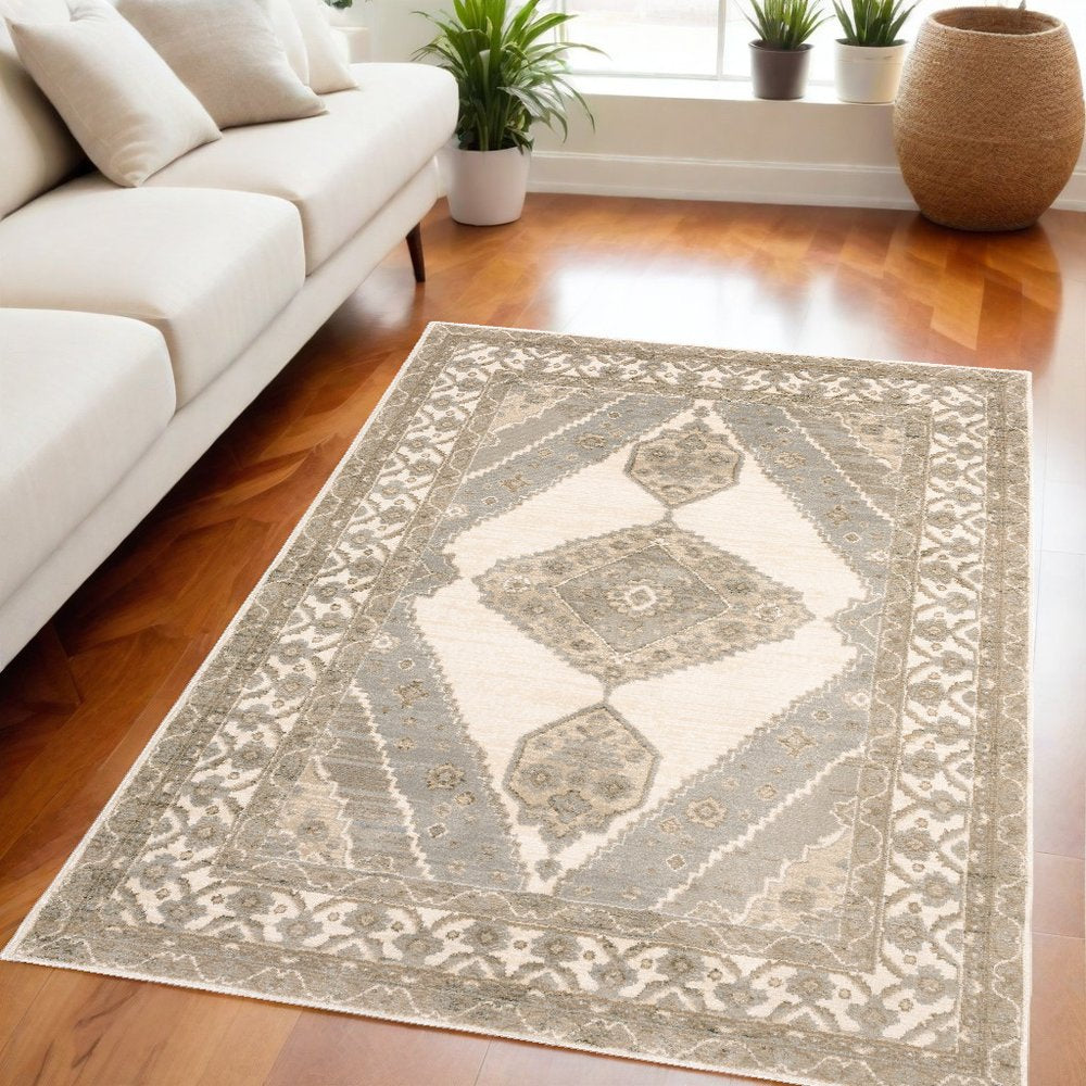 2' X 3' Beige And Ivory Oriental Area Rug